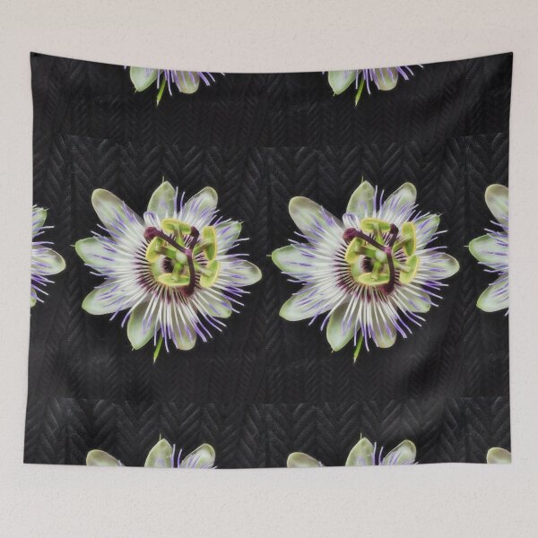 Item preview, passion flower intricate shape and design on a black background designed and sold by mister-john.