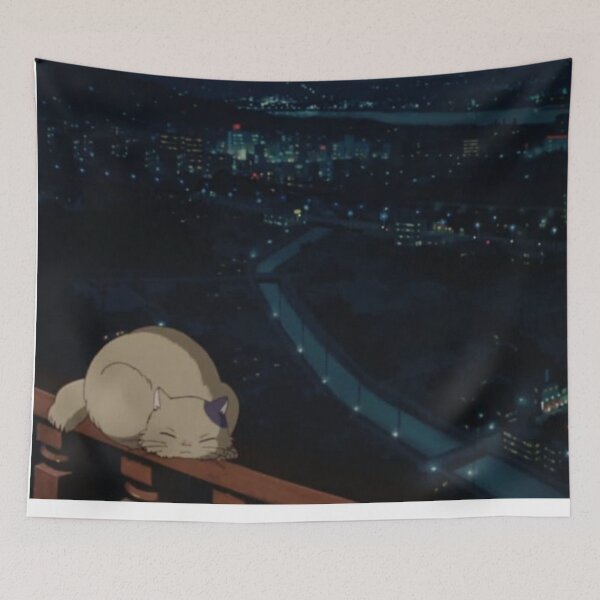 Item preview, Anime Landscape City with a sleeping Cat designed and sold by pompomcherryy.