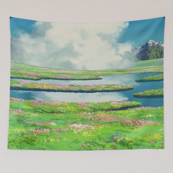 Item preview, River in the mountains fields Anime Landscape designed and sold by pompomcherryy.