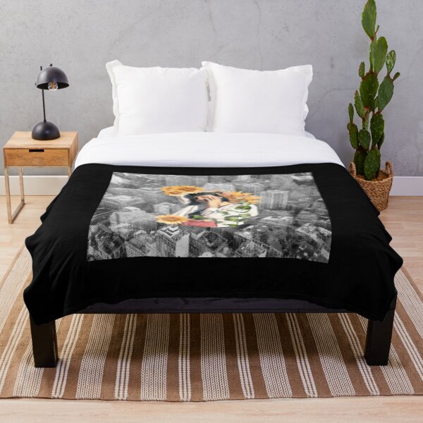 Floral girl in the city Throw Blanket