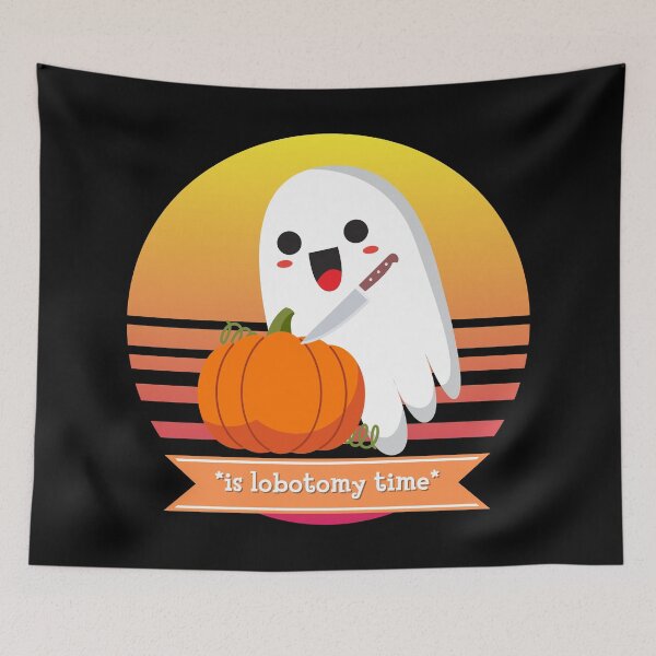 Item preview, Halloween Cute Ghost Carving a Pumpkin *Is Lobotomy Time* designed and sold by Nathalie Aynié.