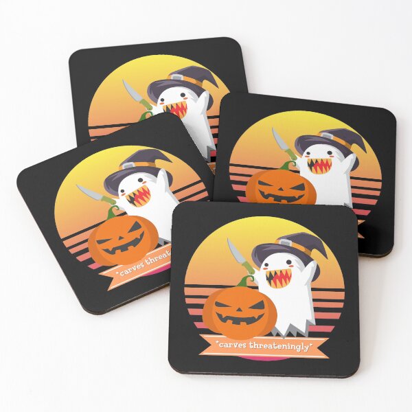 Item preview, Halloween Cute Ghost Carves a Pumpkin Threateningly designed and sold by Nathalie Aynié.