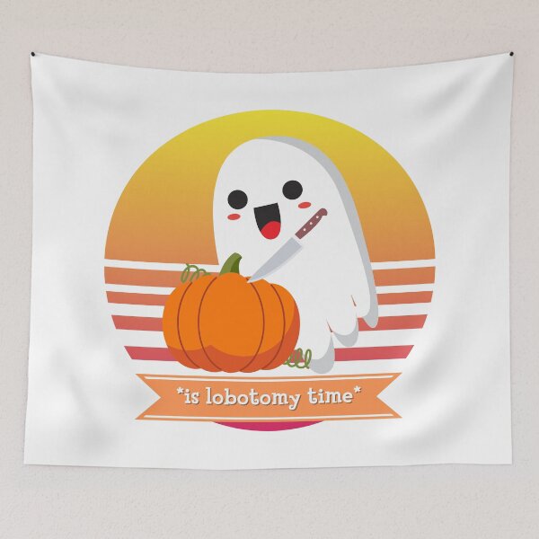 Item preview, Halloween Cute Ghost Carving a Pumpkin *Is Lobotomy Time* designed and sold by Nathalie Aynié.