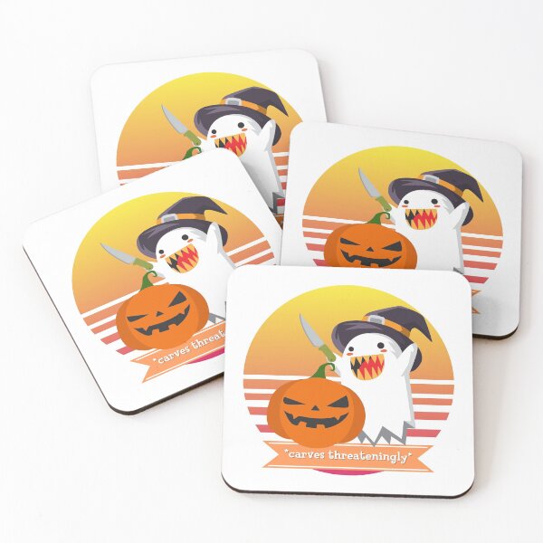 Item preview, Halloween Cute Ghost Carves a Pumpkin Threateningly designed and sold by Nathalie Aynié.