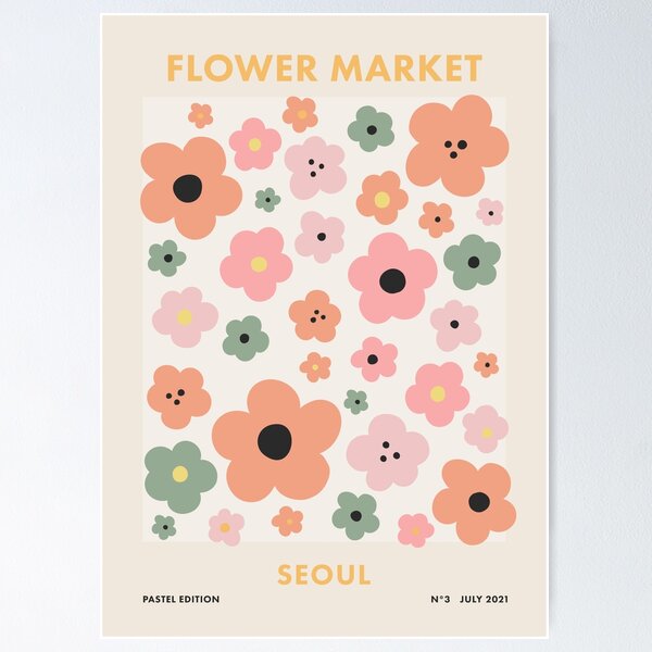 Aperçu de l'œuvre Marché aux fleurs de Séoul, affiche de voyage rétro pastel danois créée et vendue par enricadenicola.
