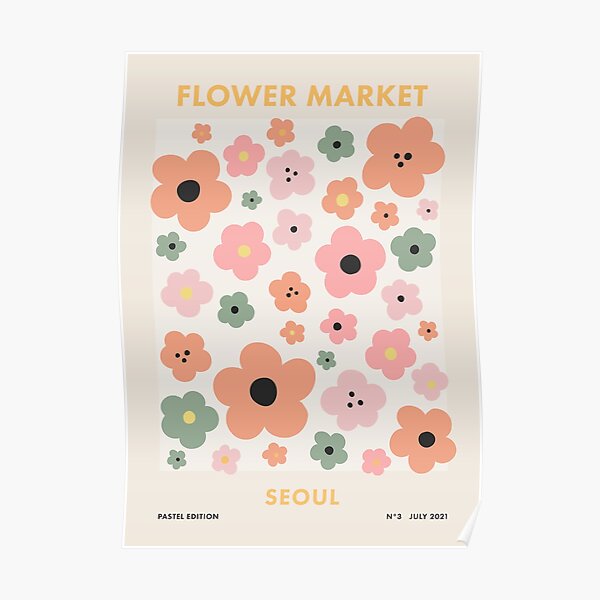 Seoul Flower Market, Danish Pastel Retro Travel Poster Poster