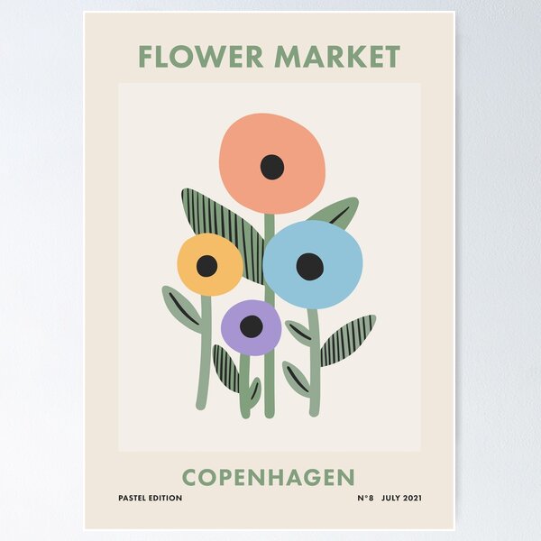 Item preview, Copenhagen Flower Market, Danish Pastel Retro Travel Poster designed and sold by enricadenicola.