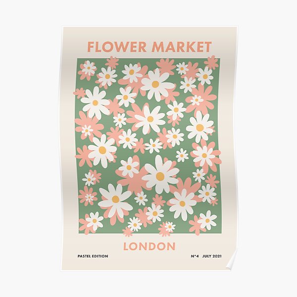 Marché aux fleurs de Londres, affiche de voyage rétro pastel marguerites Poster