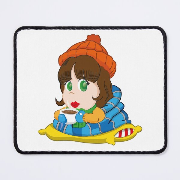 Item preview, Female mascot, girl brunette long hair, dressed for winter or cold, drinking hot chocolate designed and sold by LucianoCosmo.
