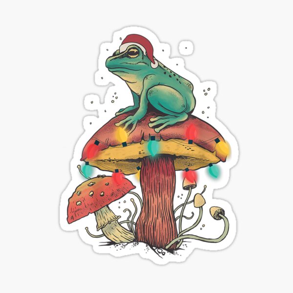 Christmas Frog Sitting Mushroom Sticker