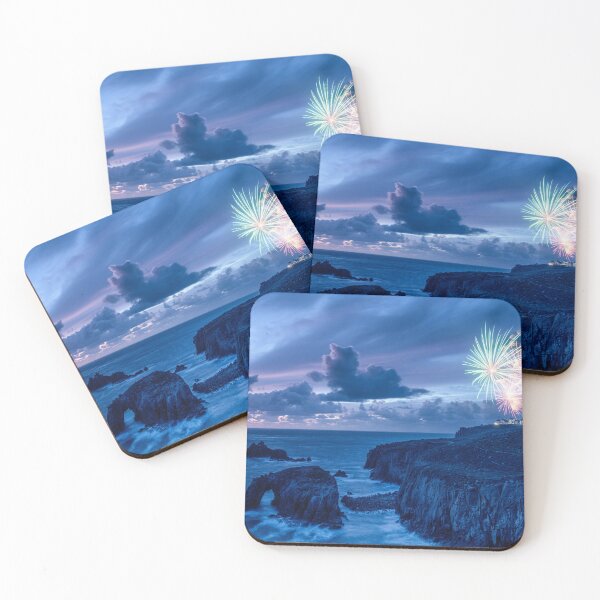 Item preview, Sunset set at Lands End Cornwall uk with fireworks designed and sold by kathleenjean.