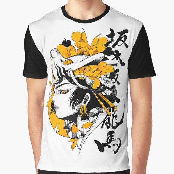 Japanese Samurai Geisha Mask Colorful Modern Urban Style Graphic T-Shirt