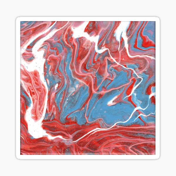Pour painting - Blue, red and white Sticker