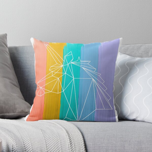Rainbow Unicorn watercolor Art Throw Pillow