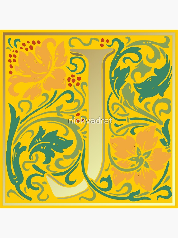 "William Morris Illuminated Lettering Yellow Letter J Monogram" Poster
