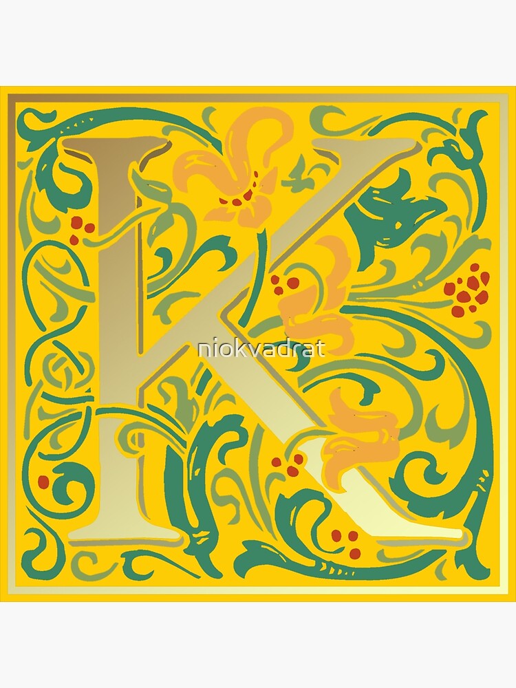 "William Morris Illuminated Lettering Yellow Letter K Monogram" Poster ...