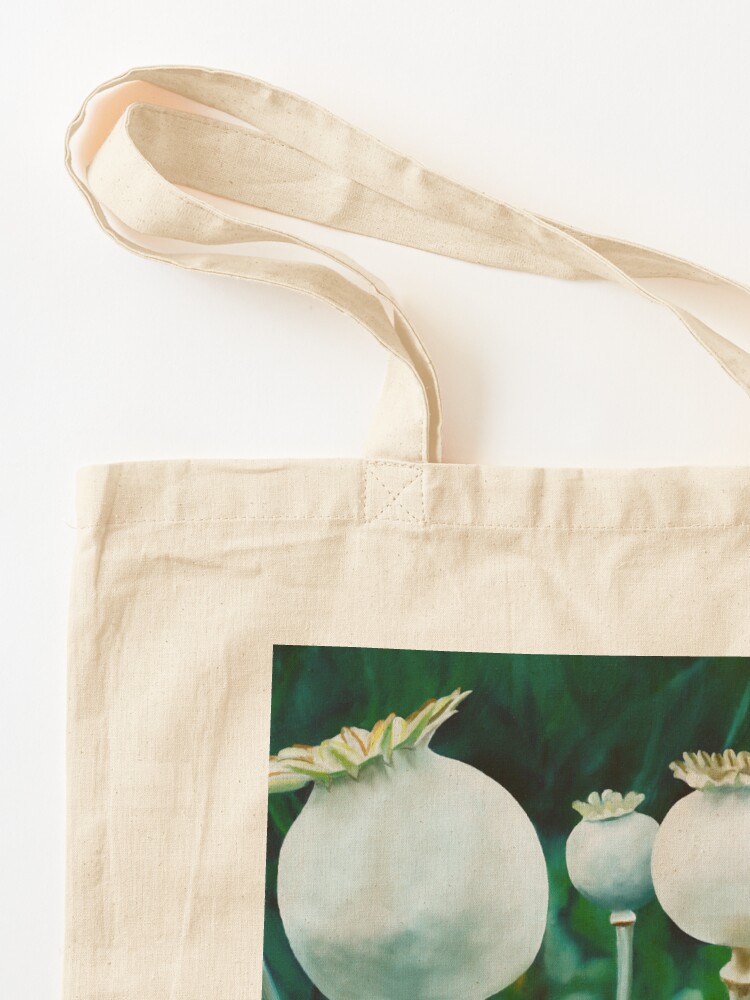 Thumbnail 3 of 5, Tote Bag, Poppy Heads - oil painting of green poppy heads designed and sold by jknowles.