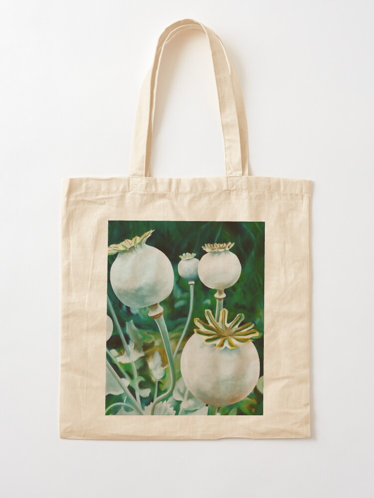 Thumbnail 2 of 5, Tote Bag, Poppy Heads - oil painting of green poppy heads designed and sold by jknowles.