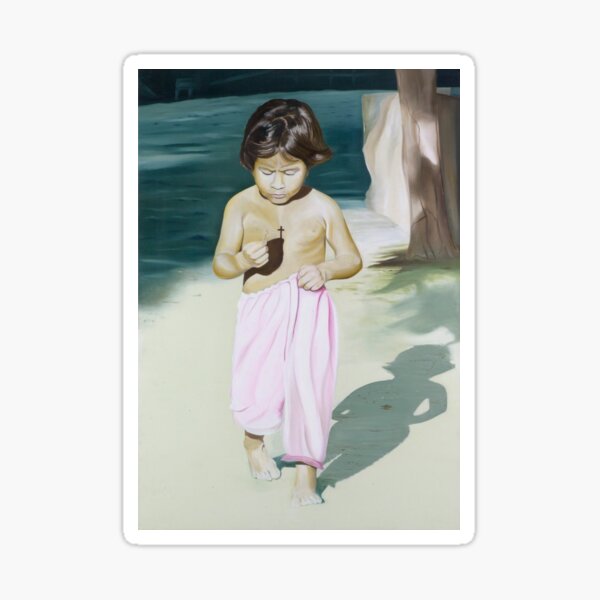 Crossroads - oil painting of a Mexican child Sticker