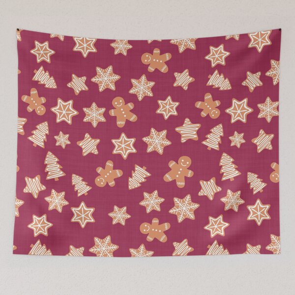 Item preview, Gingerbread Cookies Christmas Baking Cherry Red Linen Effect designed and sold by cashewdays.