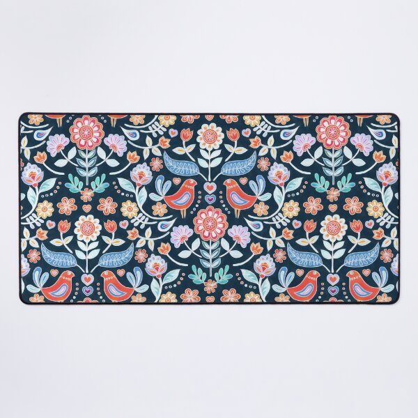 Happy Folk Summer Floral on Navy Desk Mat