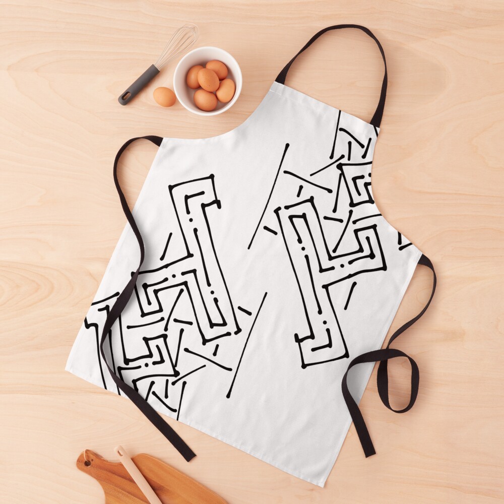 Hand Drawn Black on White Abstract Art Pattern Apron