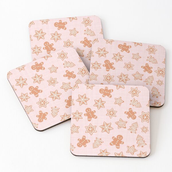 Item preview, Christmas Gingerbread Girl Cookies Light Pink Linen Effect designed and sold by cashewdays.