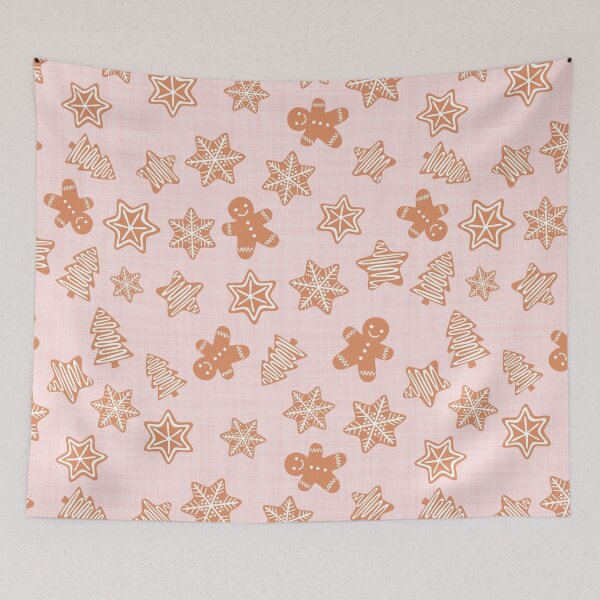 Item preview, Christmas Gingerbread Girl Cookies Light Pink Linen Effect designed and sold by cashewdays.