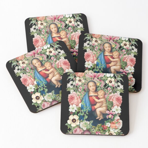 Item preview, Blessed Virgin Mary And Cute Baby Jesus Surrounded By Vintage Flowers designed and sold by TrulyEpoque.