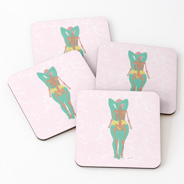 Item preview, Female swimsuit skeleton design back view, square pink background by Gorilla Bark designed and sold by GorillaBark.
