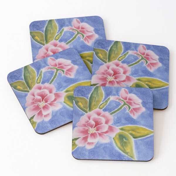 Item preview, pink peony on periwinkle background original silk painting designed and sold by Sandra Fox.