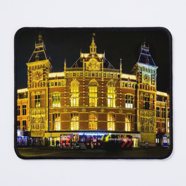 Item preview, Amsterdam Central Train Station at Night designed and sold by nbrandsberg.