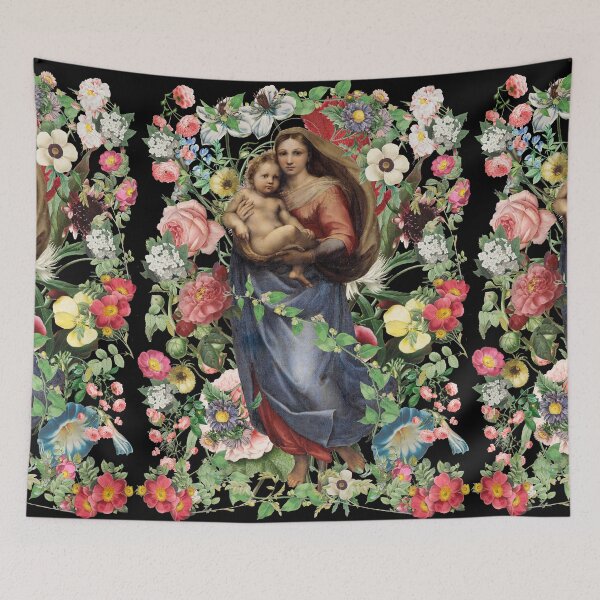 Item preview, Vintage Virgin Mary And Baby Jesus Beautiful Decorative Flower Design designed and sold by TrulyEpoque.
