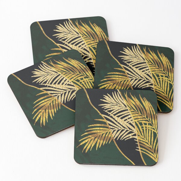 Item preview, Tropical Gold Palm Leaf On Green Abstract Background designed and sold by Harman83.