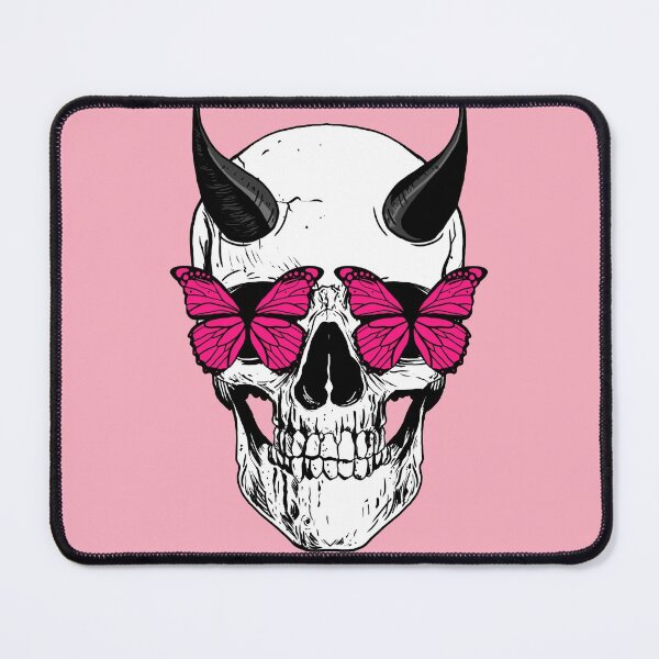 Item preview, Spookylicious Skull with Horned Demon & Pink Butterfly Eyes Halloween designed and sold by LMcDs.
