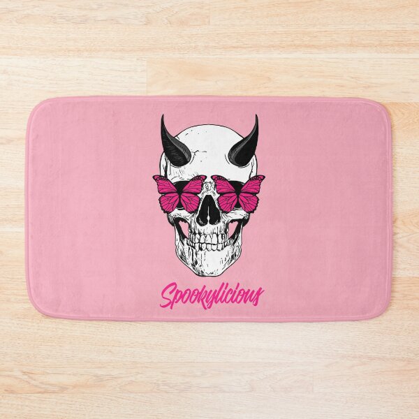 Item preview, Spookylicious Skull with Horned Demon & Pink Butterfly Eyes Halloween designed and sold by LMcDs.