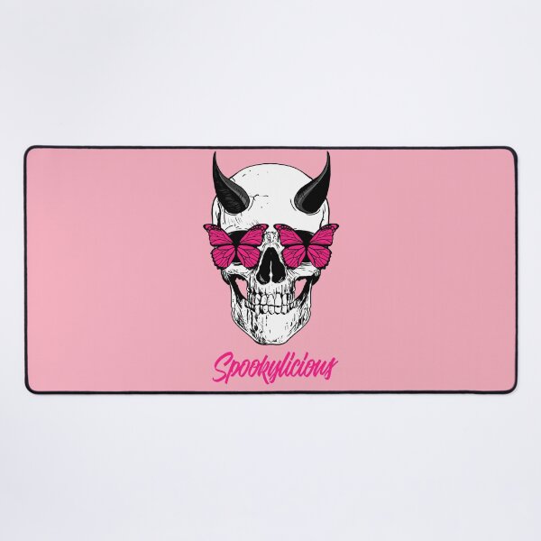 Item preview, Spookylicious Skull with Horned Demon & Pink Butterfly Eyes Halloween  designed and sold by LMcDs.