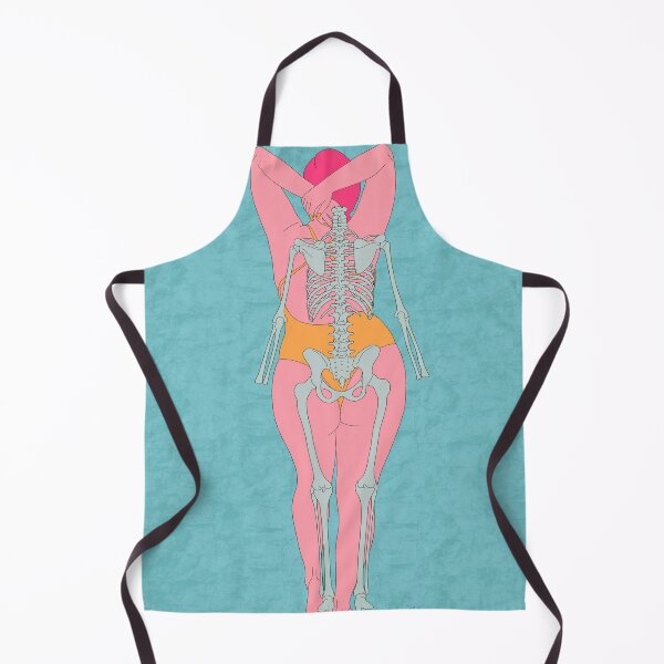 Item preview, Female swimsuit skeleton design back view, pink body, blue background by Gorilla Bark designed and sold by GorillaBark.