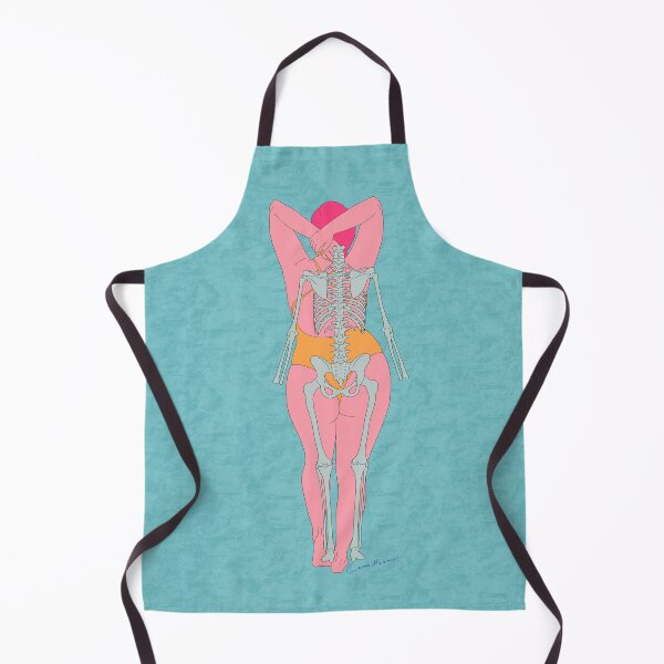 Item preview, Female swimsuit skeleton design back view, pink body, square blue background by Gorilla Bark designed and sold by GorillaBark.