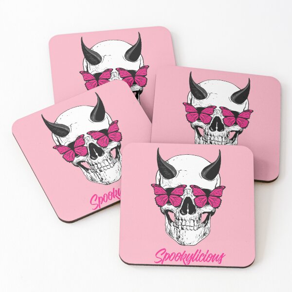Item preview, Spookylicious Skull with Horned Demon & Pink Butterfly Eyes Halloween  designed and sold by LMcDs.
