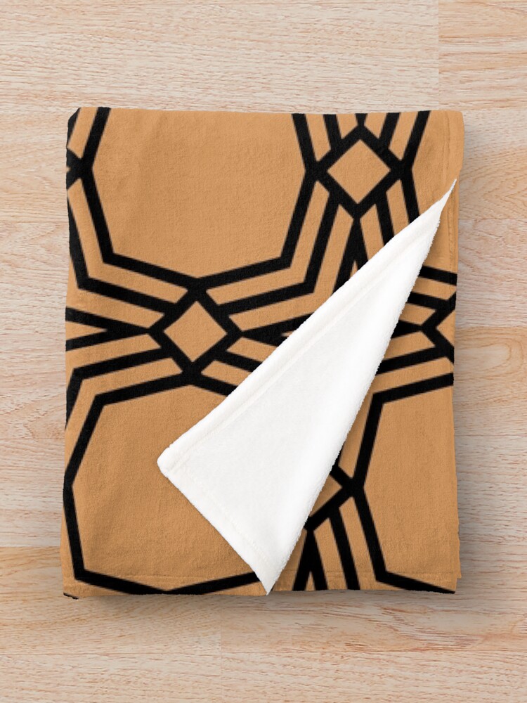Imagen 3 de 6, Manta con la obra Orange and Black Star Shape Tile Pattern Coordinates w/ Sherwin Williams 2022 Popular Color Bakelite Gold SW 6368 - Colour Trends, diseñada y vendida por ColorOfTheYears.