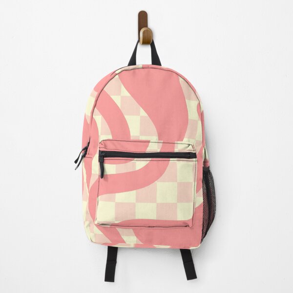Item preview, Retro Checked Liquid Swirl Square Pattern Coral Blush Pink Cream designed and sold by kierkegaard.