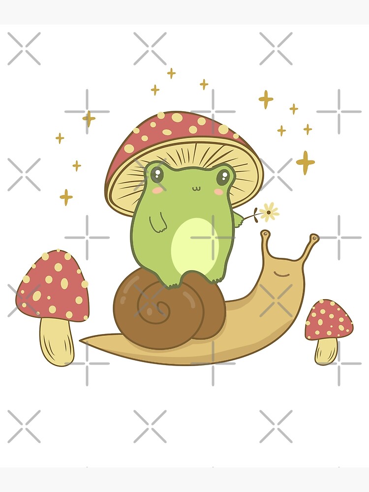 "Frog Riding Snail with Mushroom Hat Cottagecore Aesthetic" Canvas