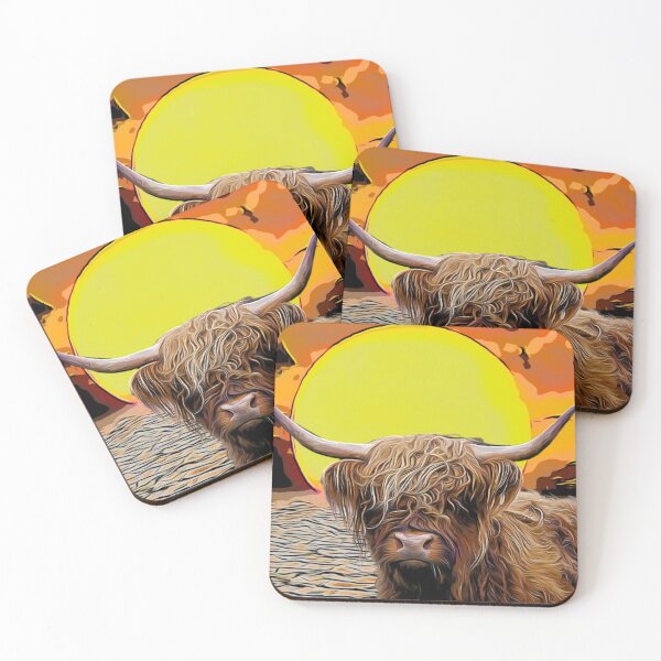 Item preview, Highland cow with African sunset design  designed and sold by TrippyEarth.
