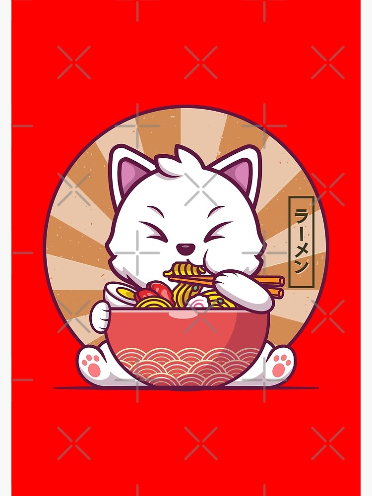 Cat Eating Ramen Cute Kawaii Cat Eating Ramen Anime Eating Ramen Photographic Print By 7748