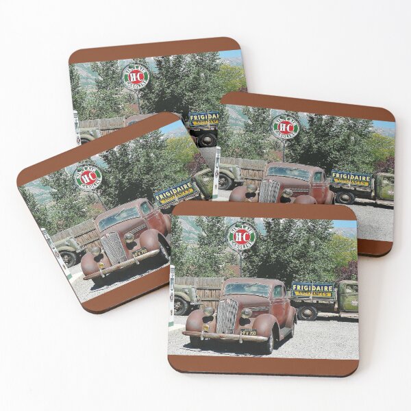 Item preview, Vintage cars and trucks at vintage service station designed and sold by Martha Sherman.