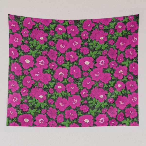 Item preview, Retro Ramblin' Rose Pink on Evergreens Repeat 5748 designed and sold by Art in My Loft.