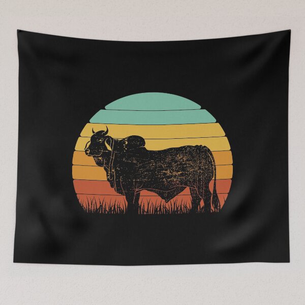 Item preview, Retro Sunset Cow Farmer Brahman Cattle design designed and sold by jakehughes2015.