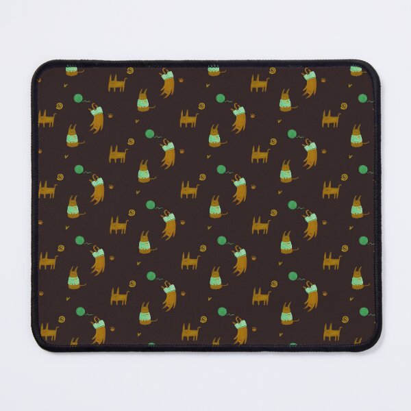 Item preview, Coffee and leaf funky cat play with wool yarn - pastel - dark background designed and sold by ElmLenonn.