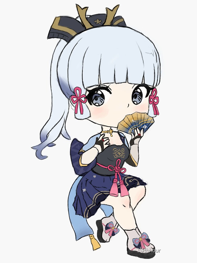 Sticker Kamisato Ayaka Chibi De Genshin Impact Par 14thhour   Bg,f8f8f8 Flat,750x,075,f Pad,750x1000,f8f8f8 